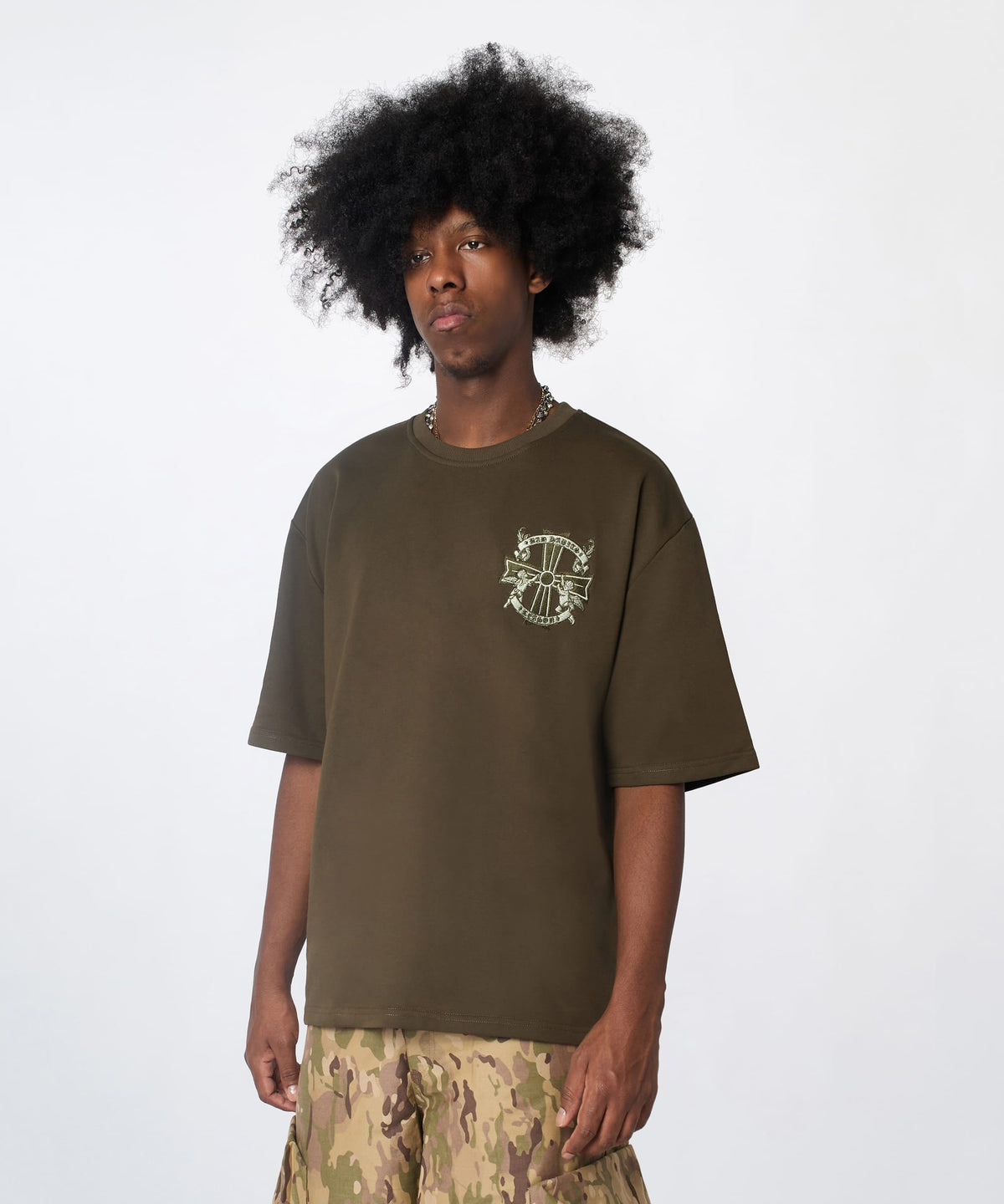 Not Perfect Embroidered French Terry Short Sleeve Tee - Olive Green | Reason Clothing Popular