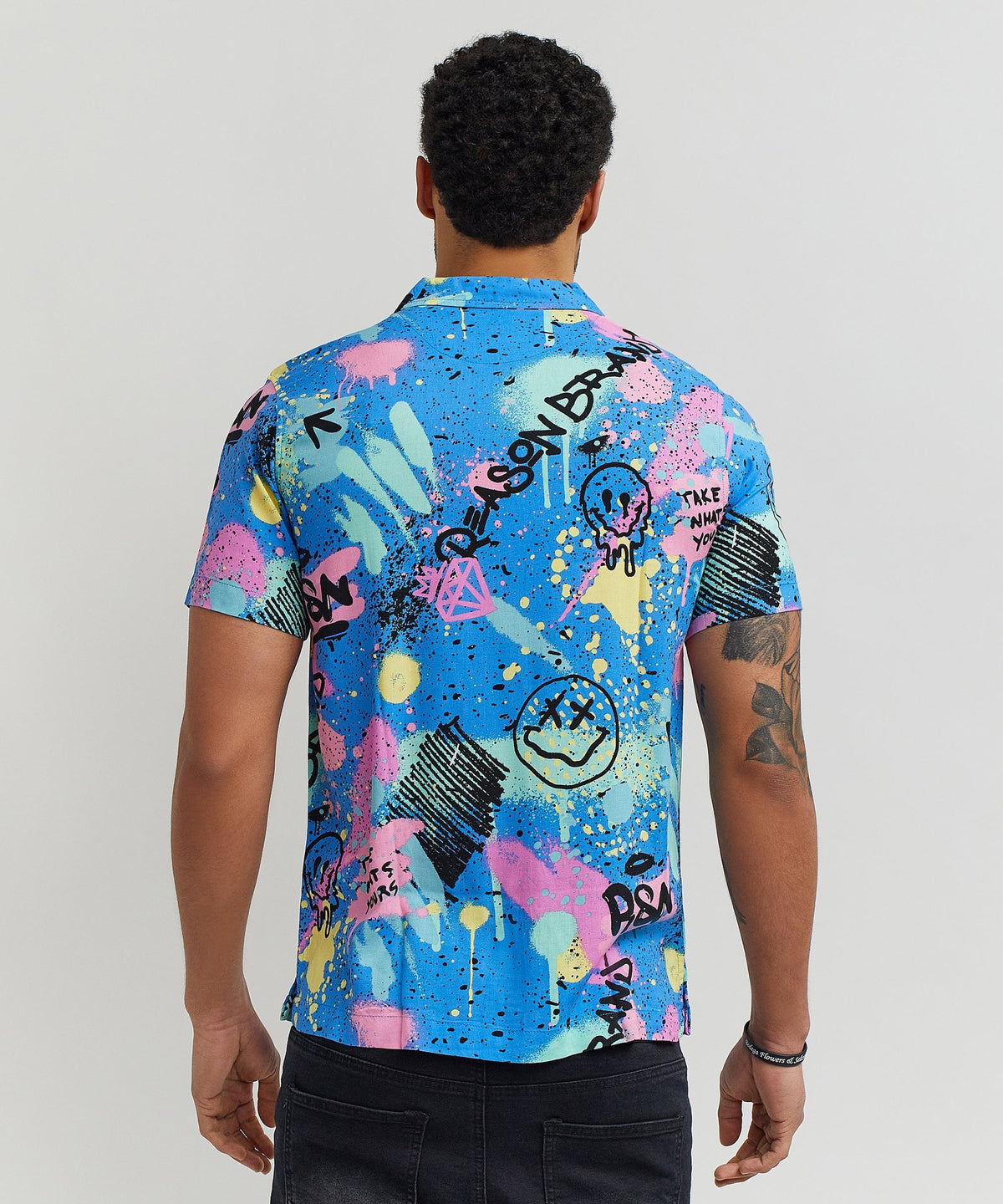 Graffiti Viscose Button-Down Short Sleeve Shirt - Multicolor | Reason Clothing Trending