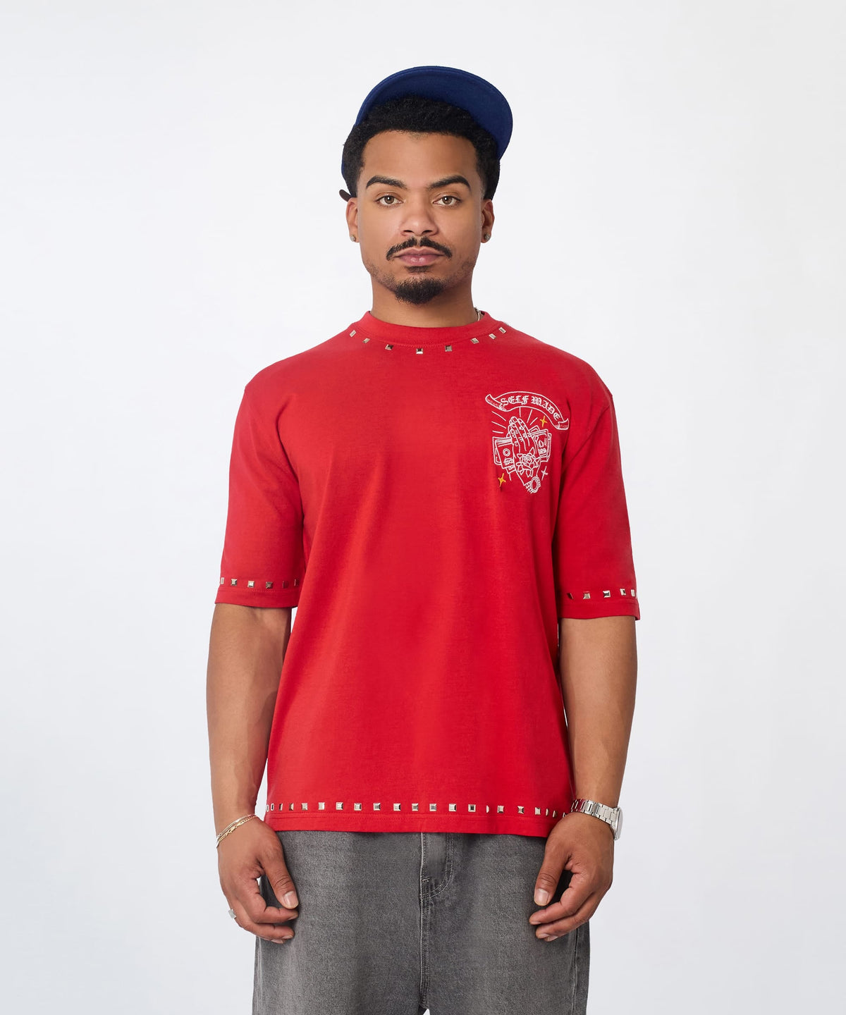 First Class Studded Short Sleeve Tee - Red | Reason Clothing Recommended