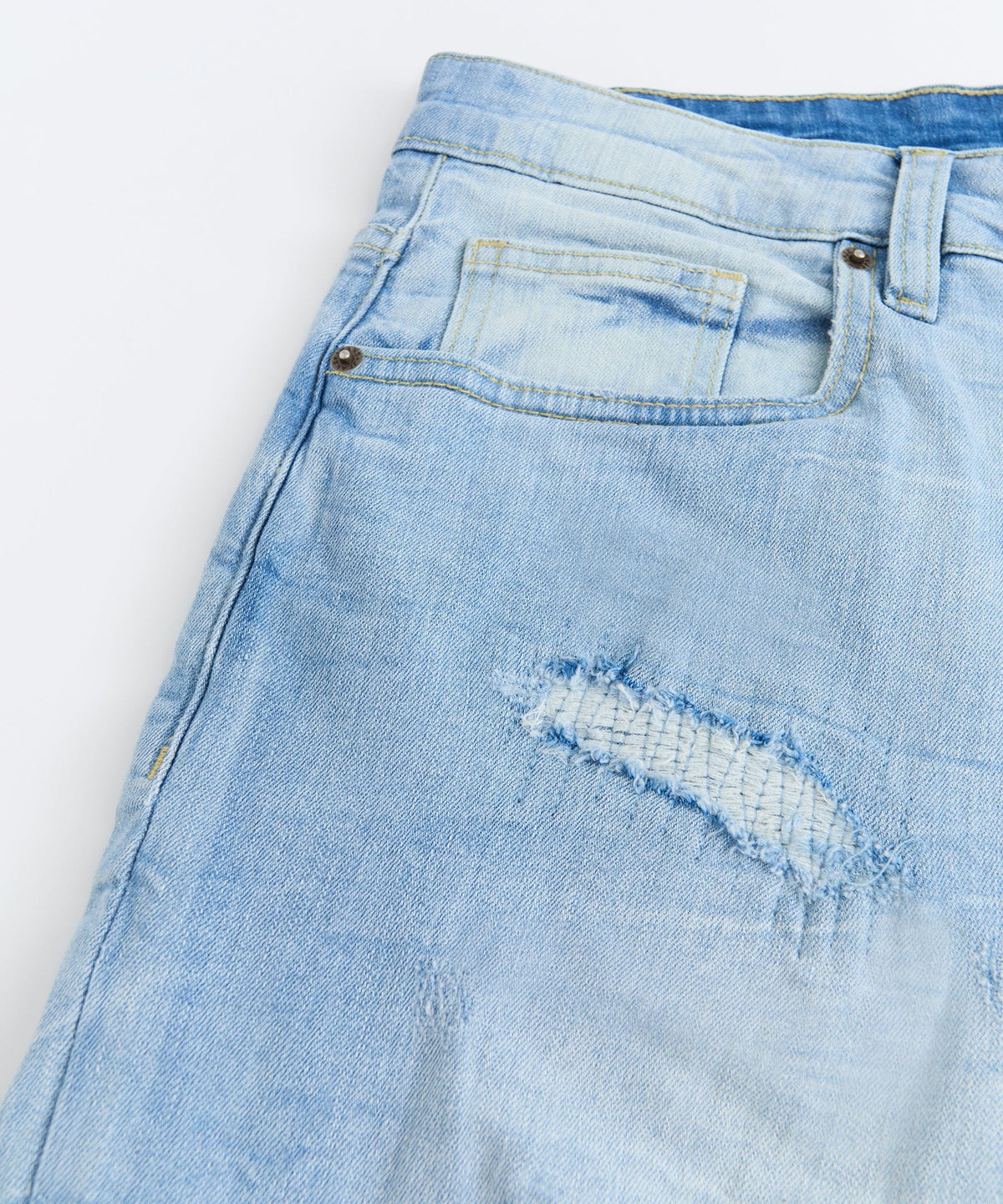 Dunes Rip and Repaired Denim Shorts - Medium Blue | Reason Clothing Signature