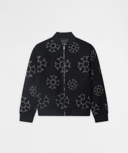 Cross Applique Wool Varsity Jacket - Black | Reason Clothing Trending