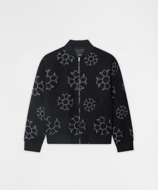 Cross Applique Wool Varsity Jacket - Black | Reason Clothing Trending