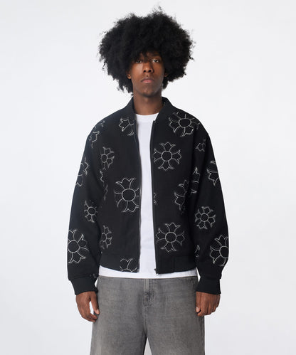 Cross Applique Wool Varsity Jacket - Black | Reason Clothing Trending