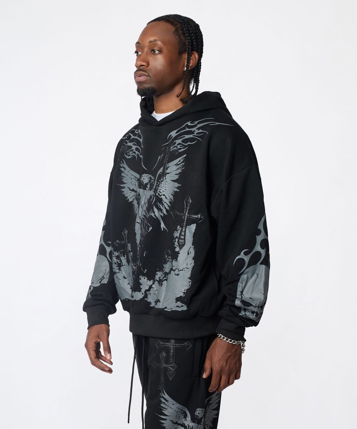 Sin Again PU Applique Hoodie - Black | Reason Clothing Exclusive