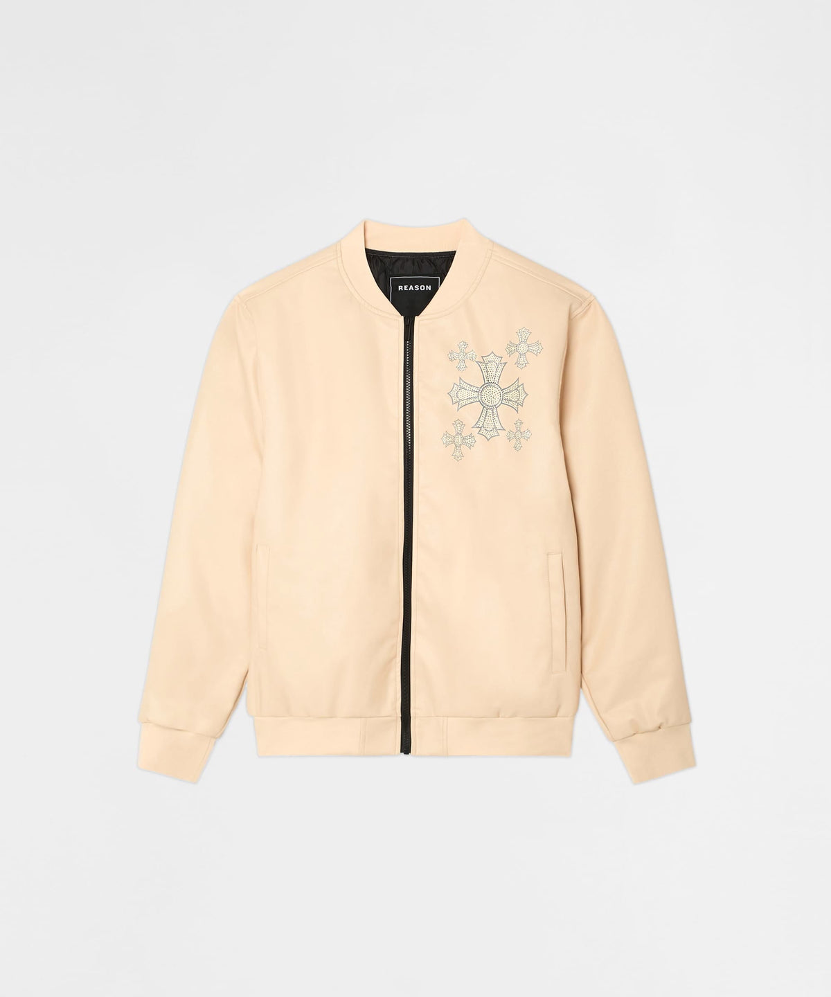 Crossed Faux PU Leather Bomber Jacket - Cream | Reason Clothing Customer Favorite