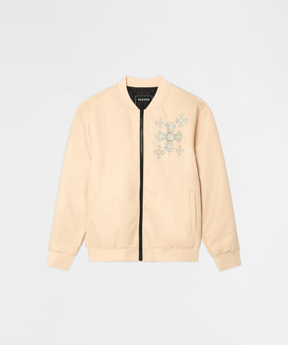 Crossed Faux PU Leather Bomber Jacket - Cream | Reason Clothing Customer Favorite