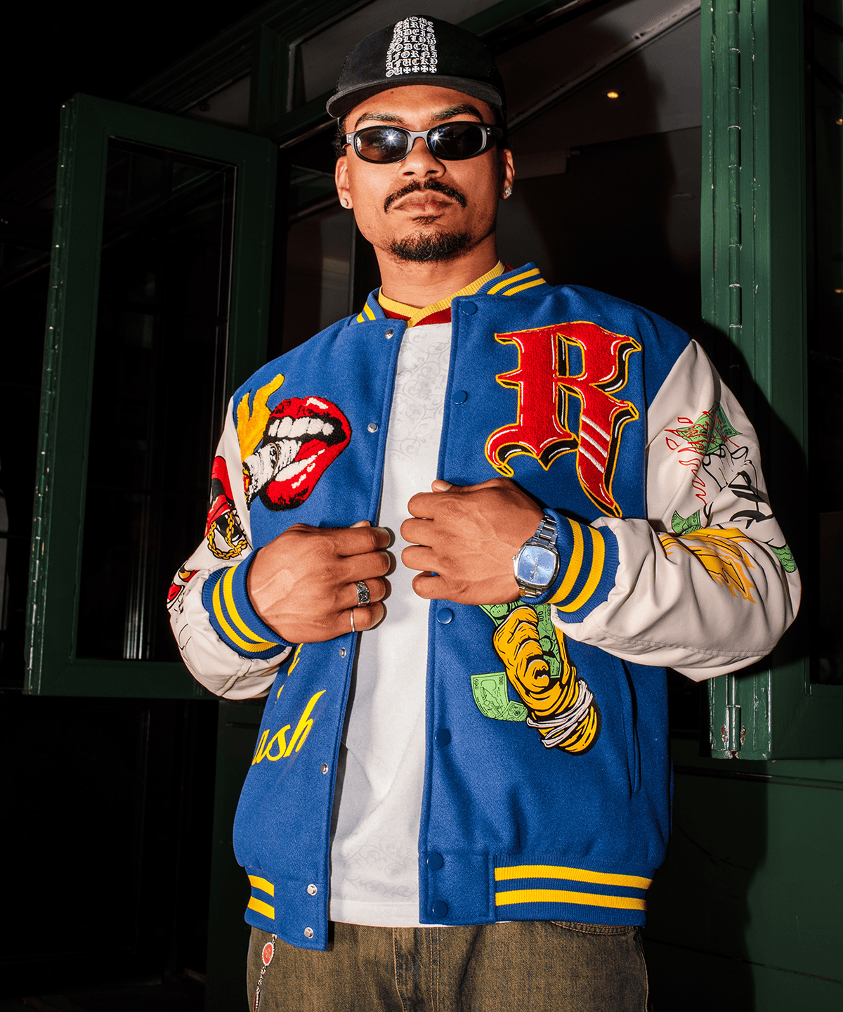 Money Varsity Faux Leather Sleeve Jacket - Blue | Reason Clothing Top Pick