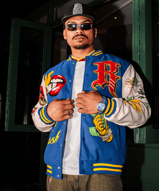 Money Varsity Faux Leather Sleeve Jacket - Blue | Reason Clothing Top Pick