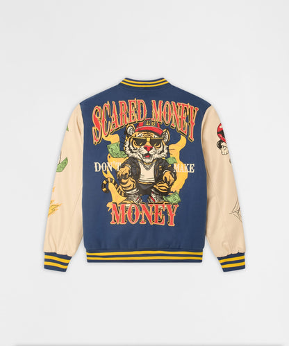 Money Varsity Faux Leather Sleeve Jacket - Blue | Reason Clothing Top Pick