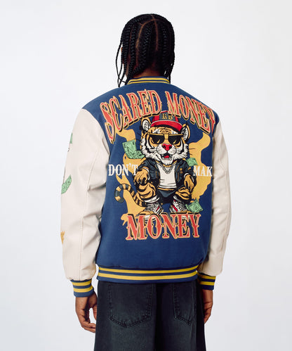 Money Varsity Faux Leather Sleeve Jacket - Blue | Reason Clothing Top Pick