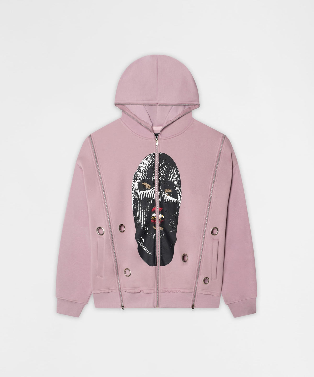 Ski Mask Multi Zip Eyelet FZ Hoodie - Pink | Reason Clothing Recommended