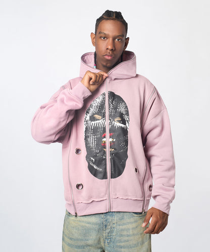 Ski Mask Multi Zip Eyelet FZ Hoodie - Pink | Reason Clothing Recommended