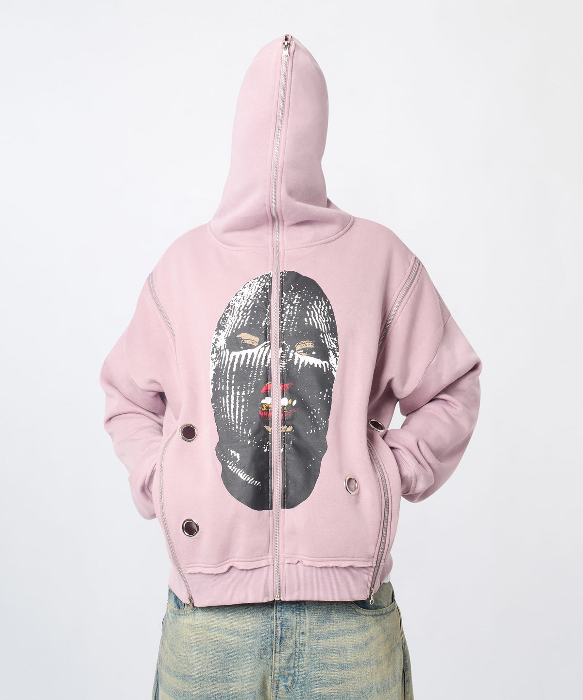 Ski Mask Multi Zip Eyelet FZ Hoodie - Pink | Reason Clothing Recommended