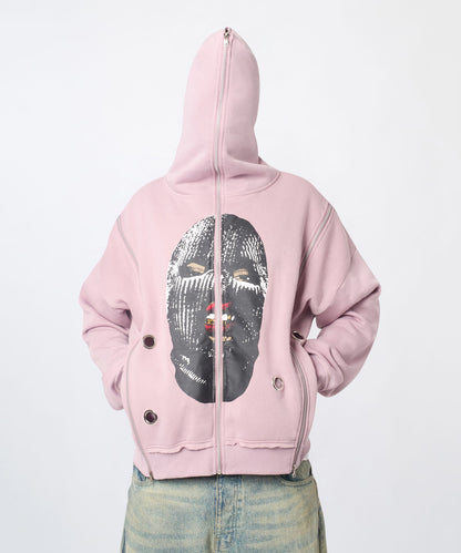 Ski Mask Multi Zip Eyelet FZ Hoodie - Pink | Reason Clothing Recommended