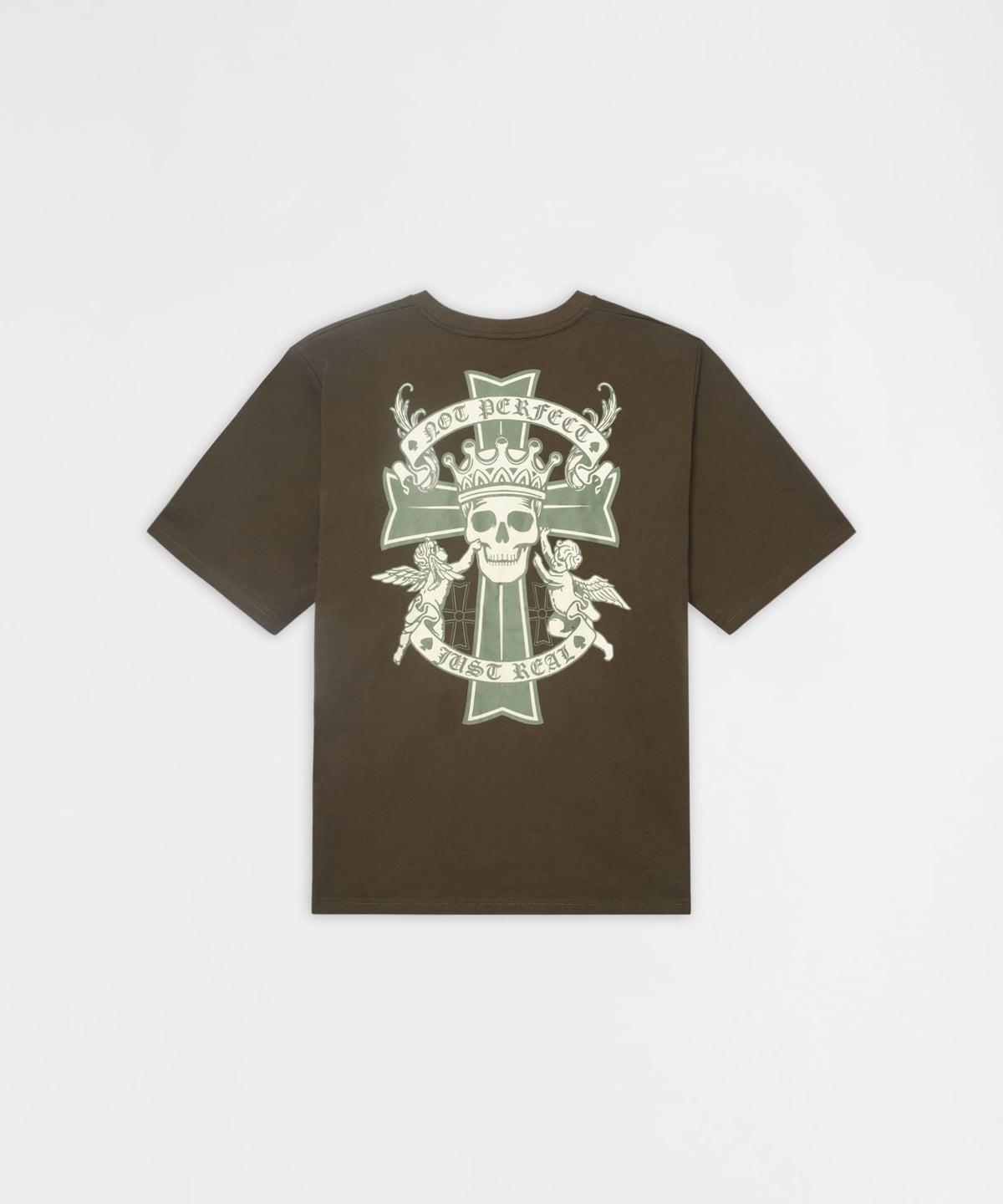 Not Perfect Embroidered French Terry Short Sleeve Tee - Olive Green | Reason Clothing Popular