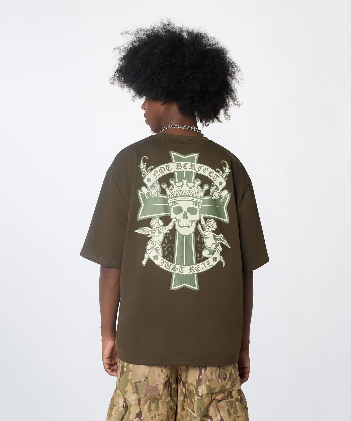 Not Perfect Embroidered French Terry Short Sleeve Tee - Olive Green | Reason Clothing Popular