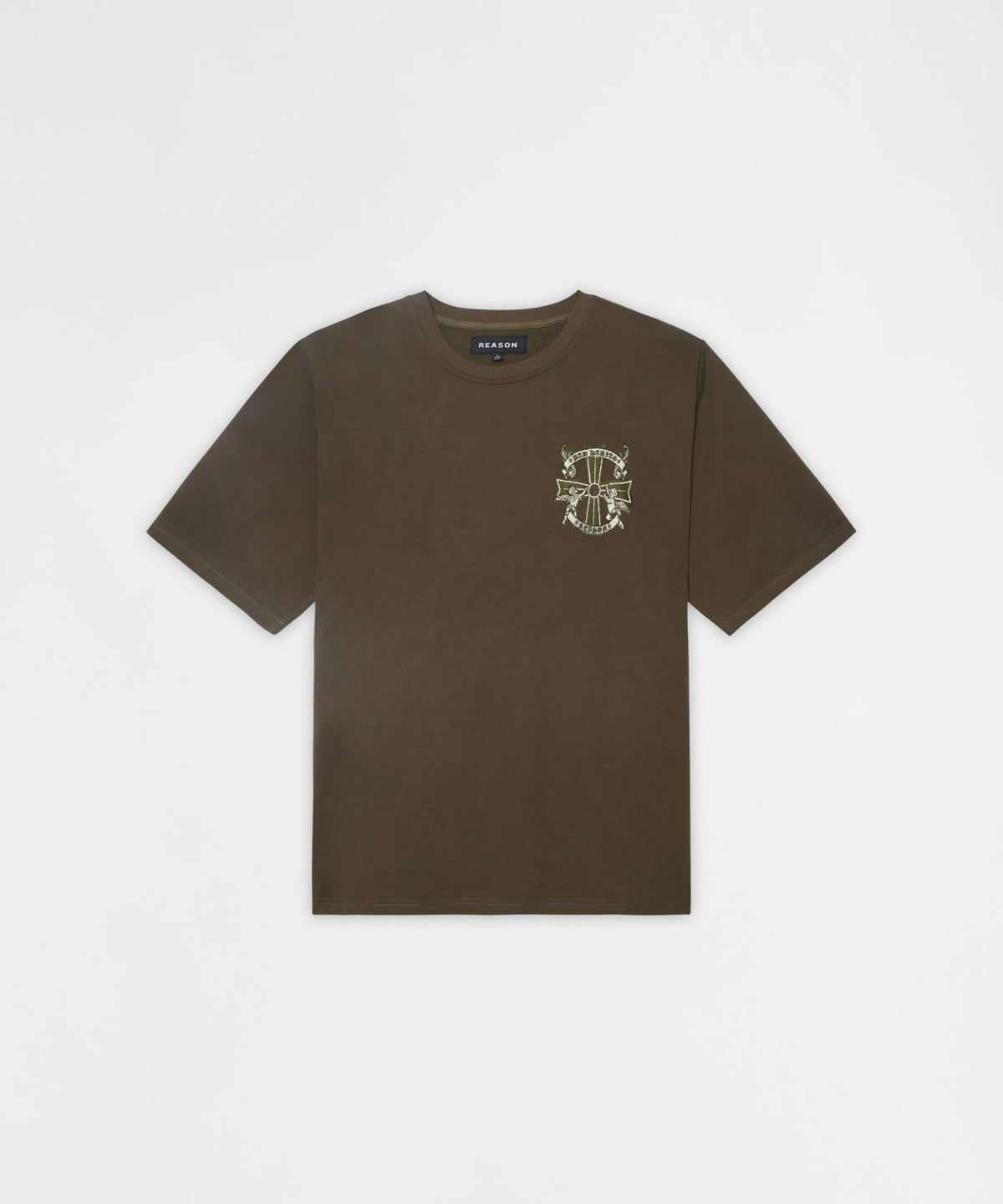 Not Perfect Embroidered French Terry Short Sleeve Tee - Olive Green | Reason Clothing Popular