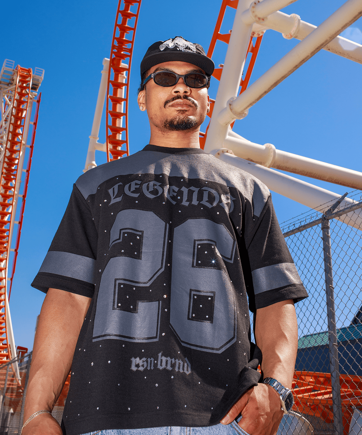 Football Rhinestones Short Sleeve Tee - Black | Reason Clothing Deals