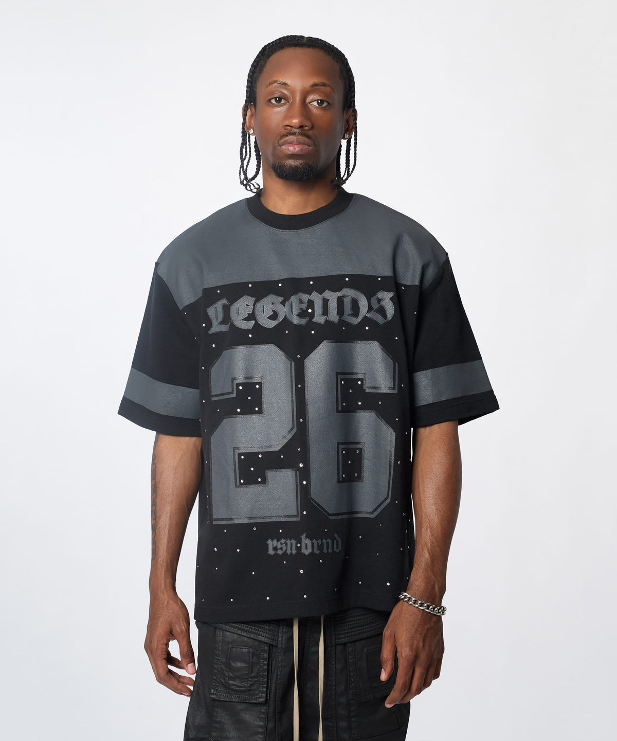 Football Rhinestones Short Sleeve Tee - Black | Reason Clothing Deals