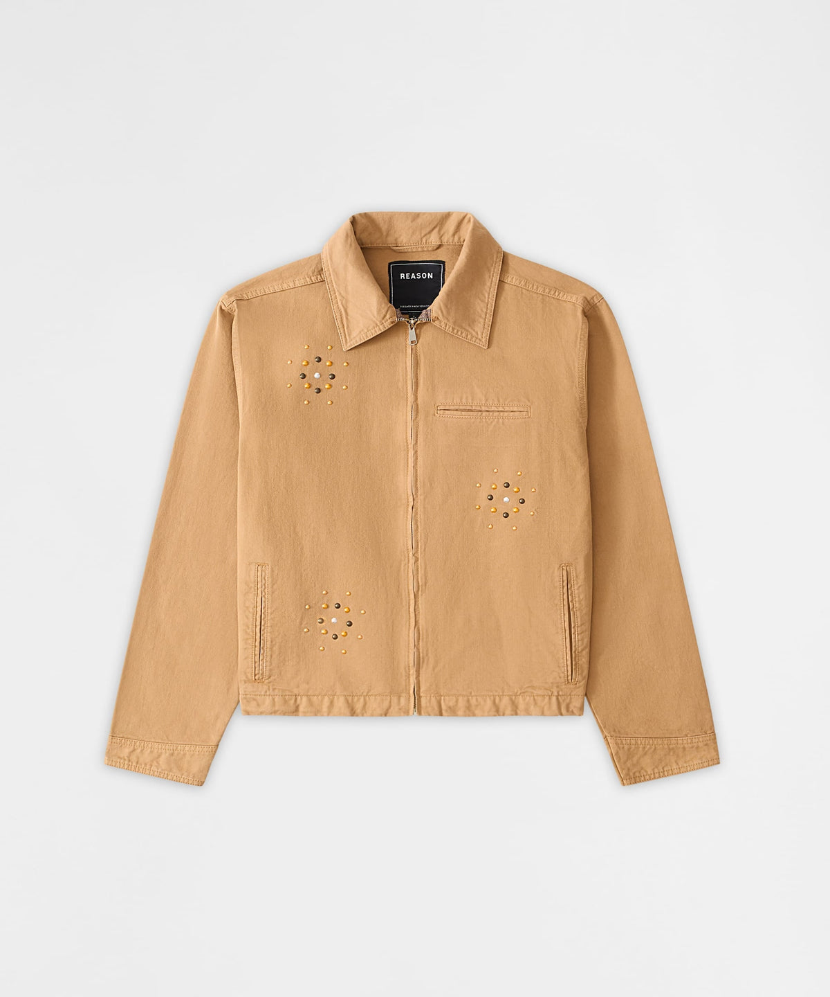 Studded Denim Jacket - Khaki | Reason Clothing Classic