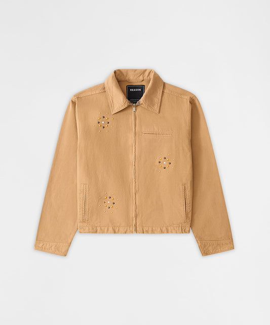 Studded Denim Jacket - Khaki | Reason Clothing Classic