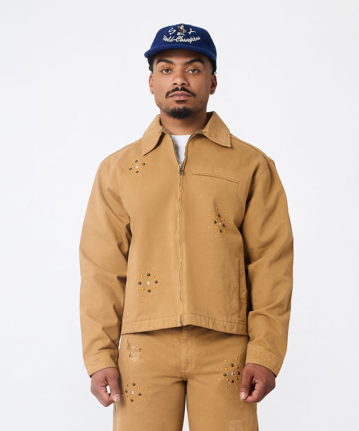 Studded Denim Jacket - Khaki | Reason Clothing Classic