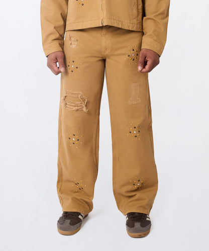 Constellation Studded Distressed Denim Jeans - Khaki | Reason Clothing Everyday