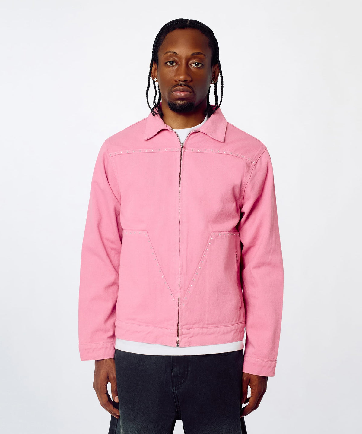 Saint Studded Work Denim Jacket - Pink | Reason Clothing Discount