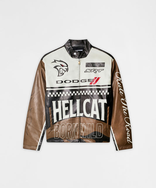 Dodge Hellcat Moto Jacket PU - Khaki | Reason Clothing New