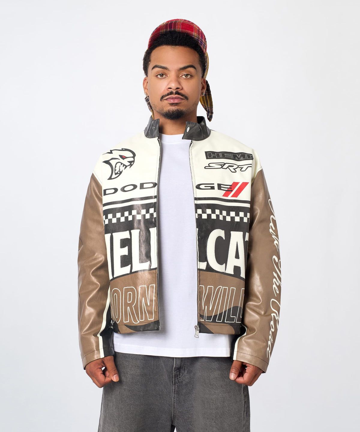 Dodge Hellcat Moto Jacket PU - Khaki | Reason Clothing New
