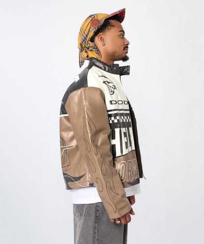 Dodge Hellcat Moto Jacket PU - Khaki | Reason Clothing New