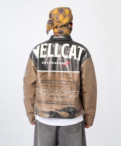 Dodge Hellcat Moto Jacket PU - Khaki | Reason Clothing New