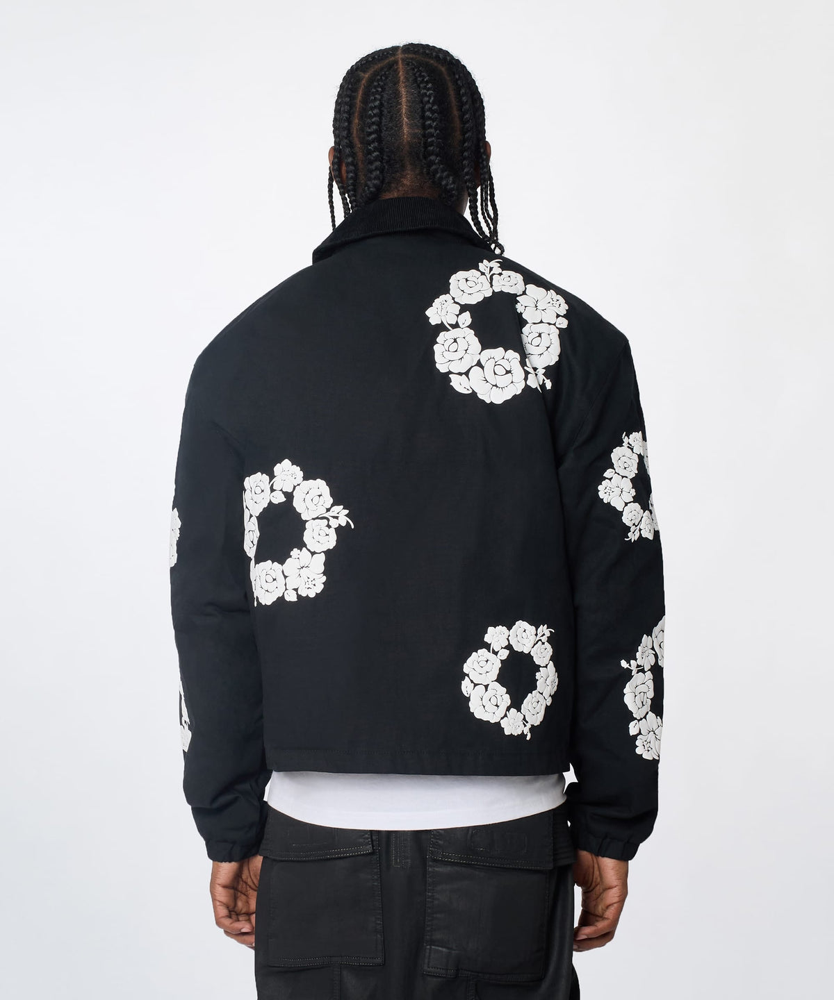 Floral Wreath Collared Workwear Jacket - Black | Reason Clothing Best Price