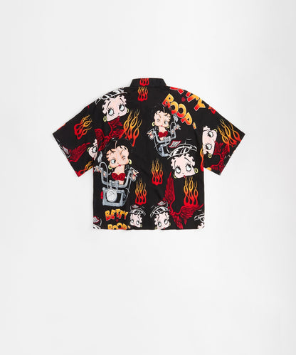Betty Boop Biker Women's Viscose Button-Down Plus Size Shirt - Black | Reason Clothing Classic