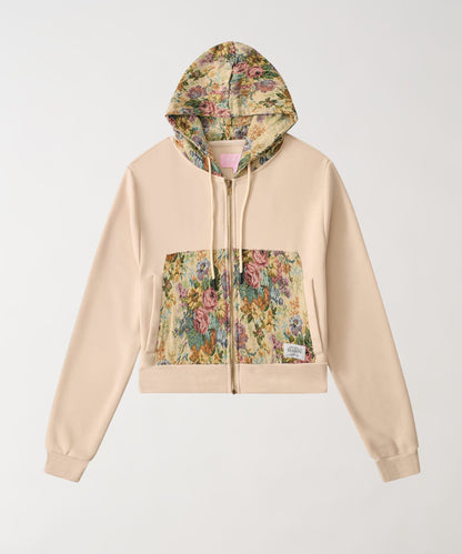 Women Floral Tapestry Graphic Zip Up Hoodie - Khaki | Reason Clothing Premium