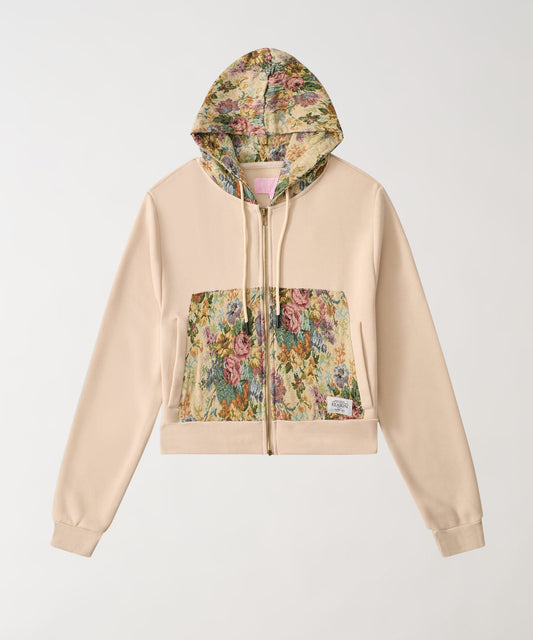 Women Floral Tapestry Graphic Zip Up Hoodie - Khaki | Reason Clothing Premium
