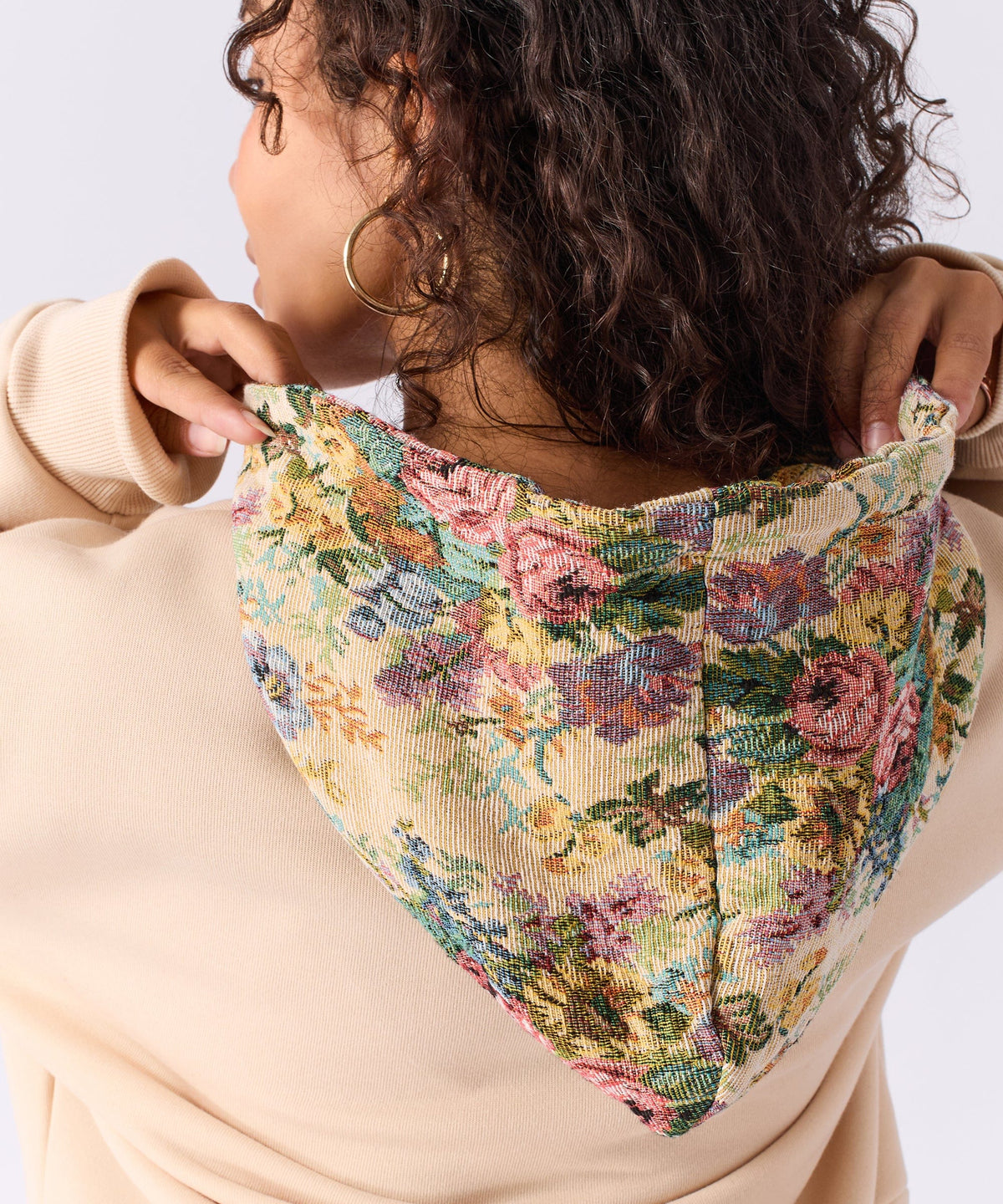 Women Floral Tapestry Graphic Zip Up Hoodie - Khaki | Reason Clothing Premium