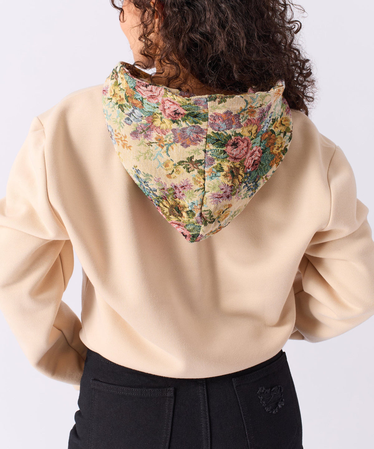 Women Floral Tapestry Graphic Zip Up Hoodie - Khaki | Reason Clothing Premium