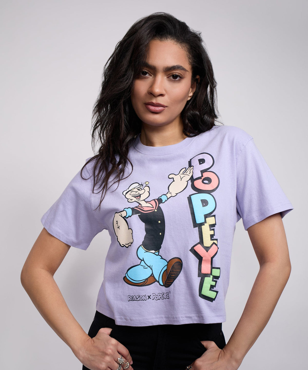 Popeye Logo Women's Graphic Cropped Tee - Lilac | Reason Clothing Customer Favorite