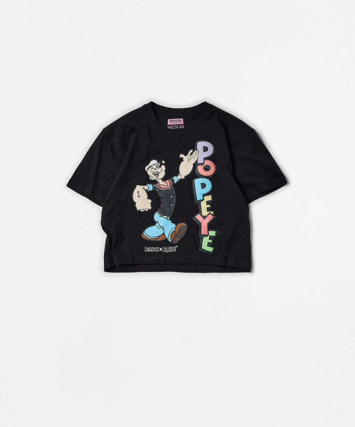 Popeye Classic Women's Graphic Short Sleeve Cropped Tee - Black | Reason Clothing Everyday