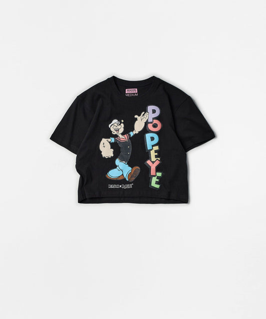 Popeye Classic Women's Graphic Short Sleeve Cropped Tee - Black | Reason Clothing Everyday