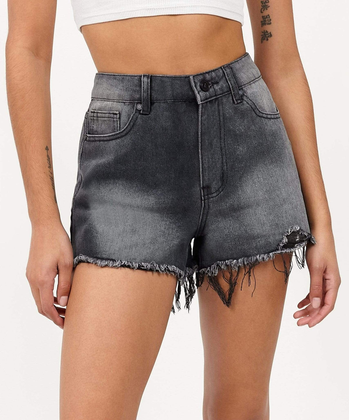 Nora Women's Distressed Denim Shorts - Black | Reason Clothing Recommended