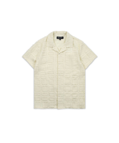 Grid Kid's Textured Button Down Short Sleeve Shirt - Cream | Reason Clothing Discount