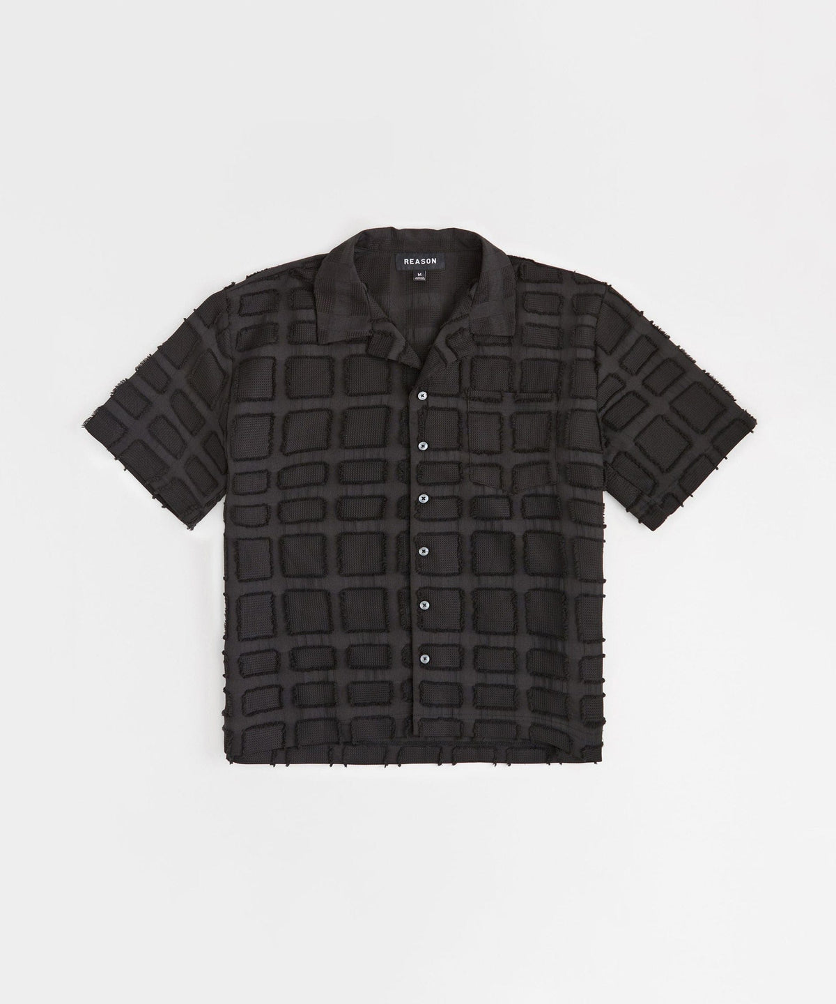 Grid Kid's Textured Button Down Short Sleeve Shirt - Black | Reason Clothing Hot Sale