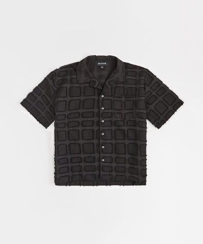 Grid Kid's Textured Button Down Short Sleeve Shirt - Black | Reason Clothing Hot Sale