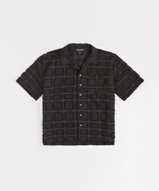 Grid Kid's Textured Button Down Short Sleeve Shirt - Black | Reason Clothing Hot Sale