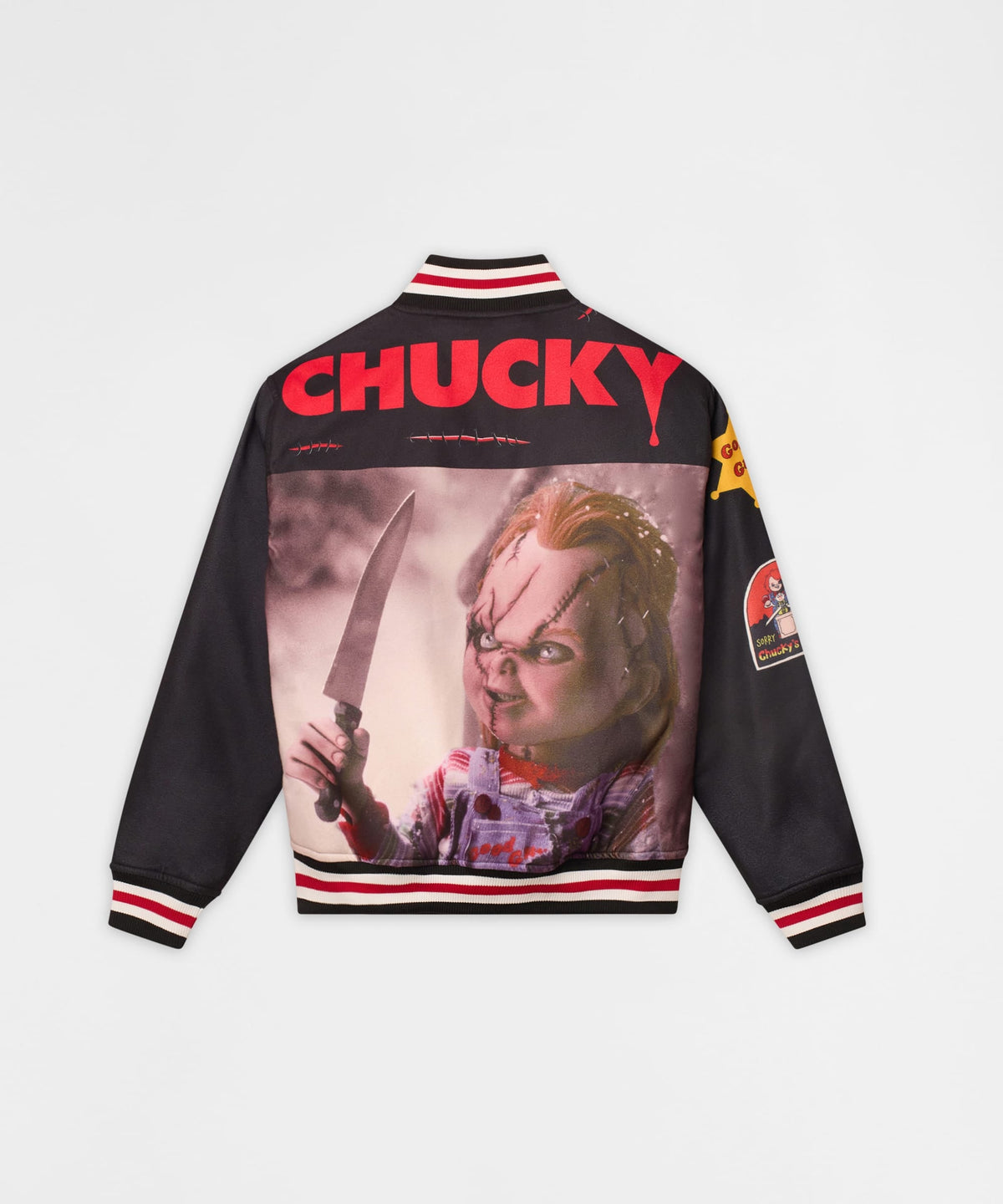 Kids Chucky Chenille Patched Varsity Jacket - Black | Reason Clothing Featured