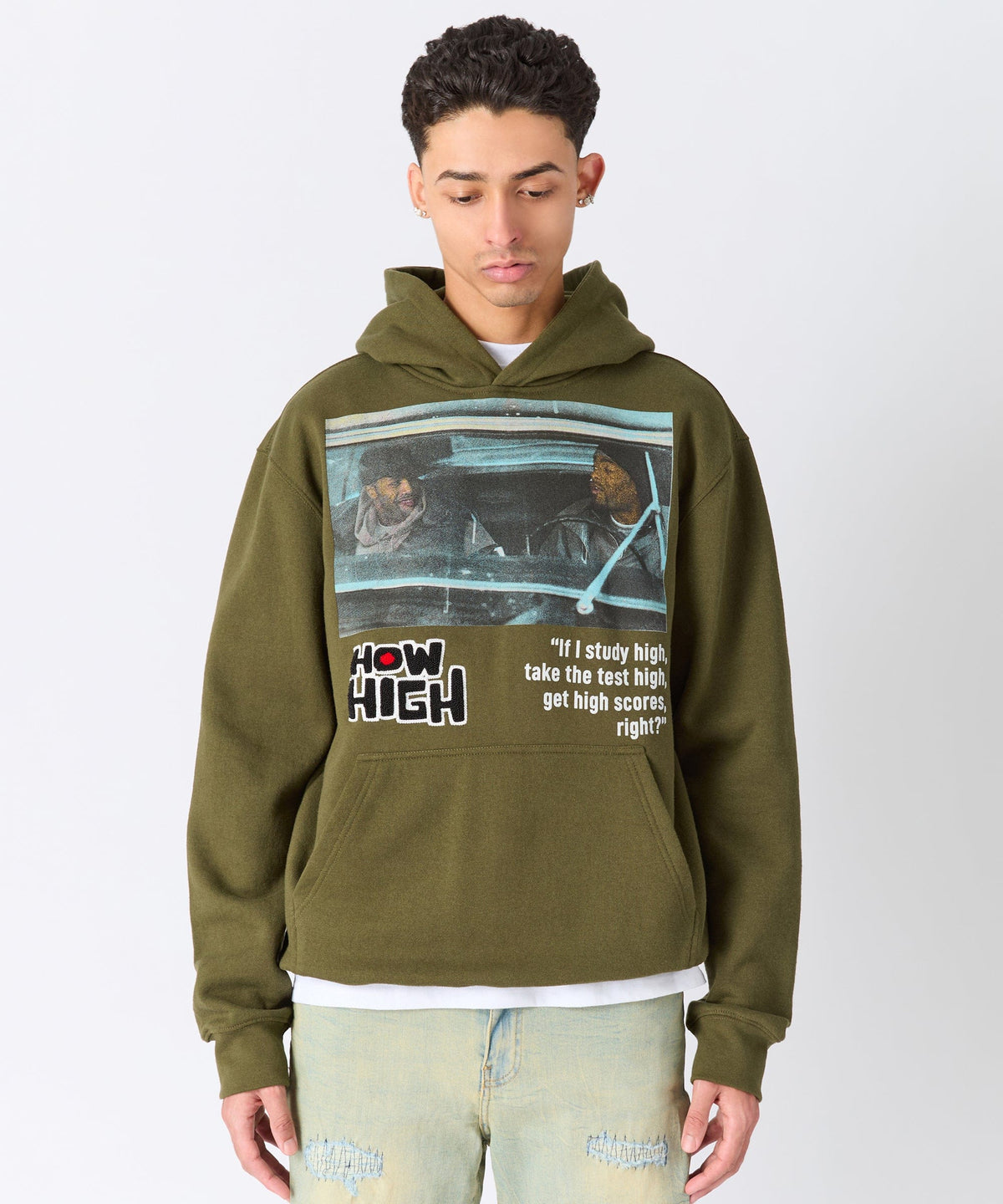 How High Study High Graphic Hoodie - Olive Green | Reason Clothing Popular
