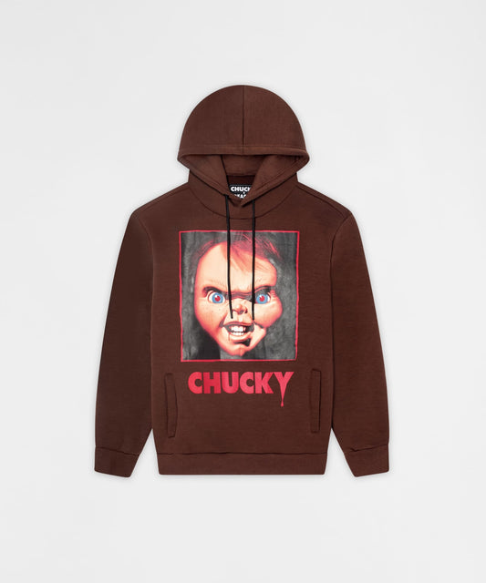 Chucky Face Graphic Long Sleeve Hoodie - Brown | Reason Clothing Top Pick