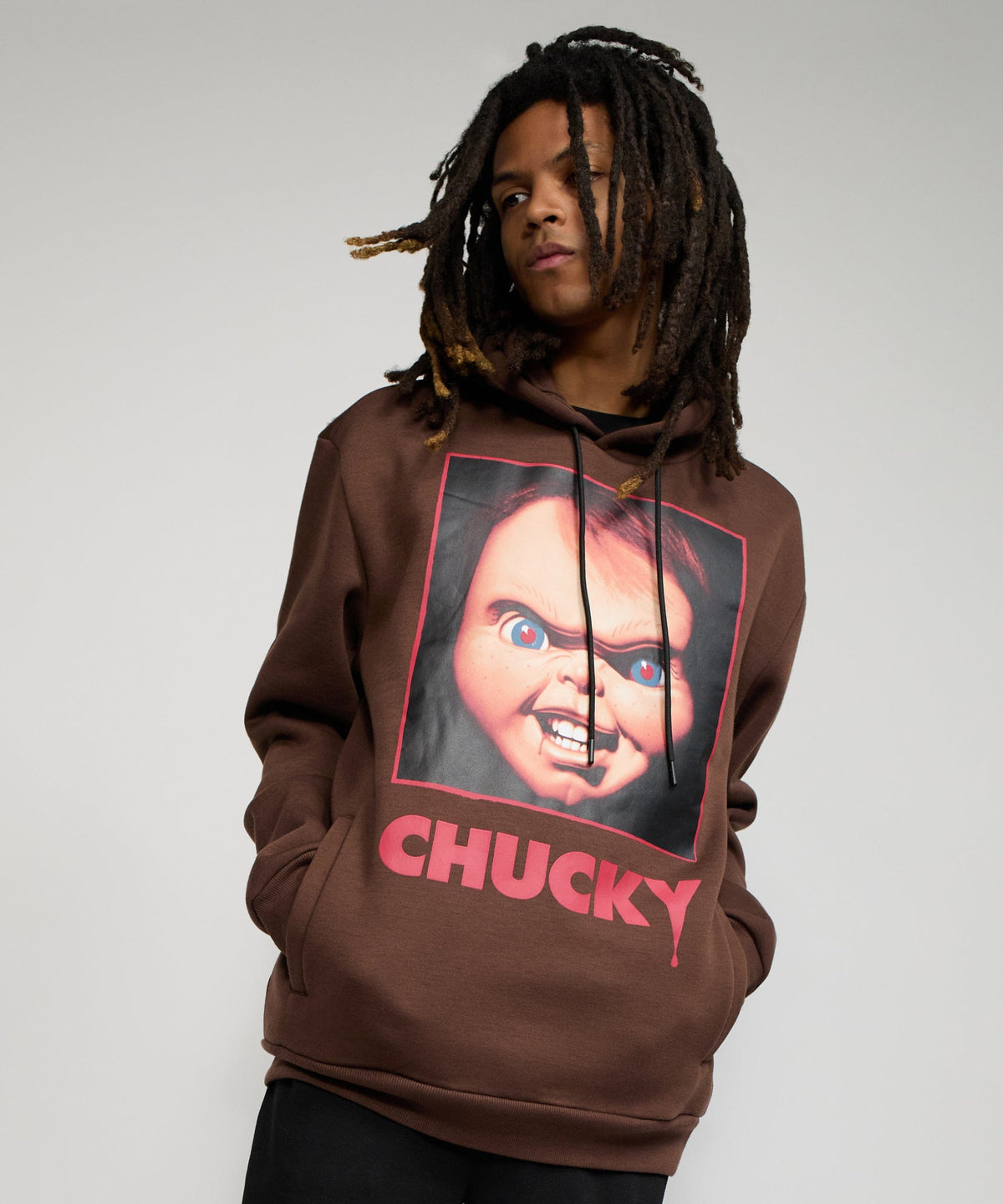 Chucky Face Graphic Long Sleeve Hoodie - Brown | Reason Clothing Top Pick